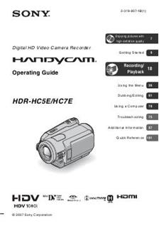 Sony HDR HC 7 E manual. Camera Instructions.